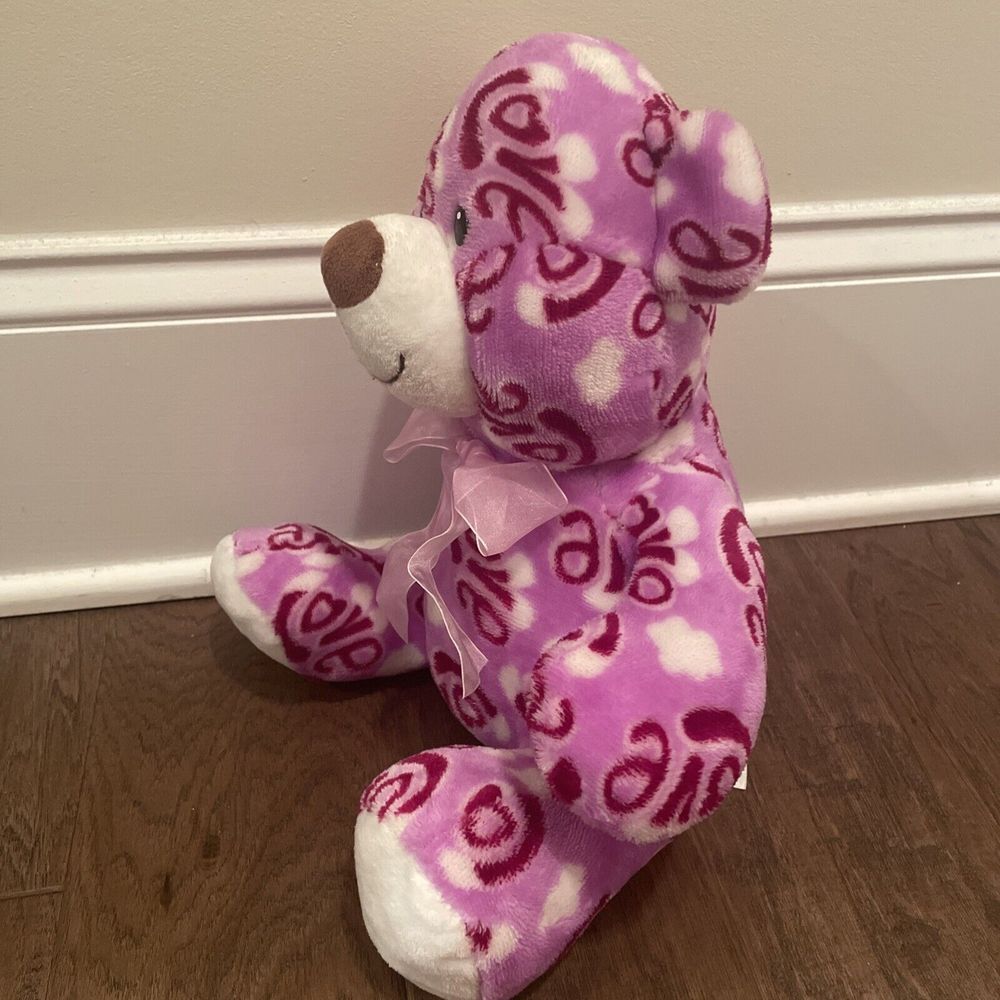 Valentine ANICO Int'l 13" Plush Pink Teddy‎ Bear Pink Ribbon Red Love Prints - Picture 3 of 9